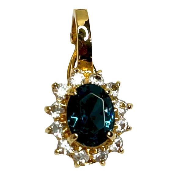 Blue Glass Clear Crystal Rhinestone Charm Pendant Gold Tone - Picture 1 of 6